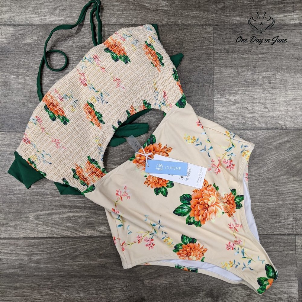 Cupshe Floral Smocked Tie Back One Piece